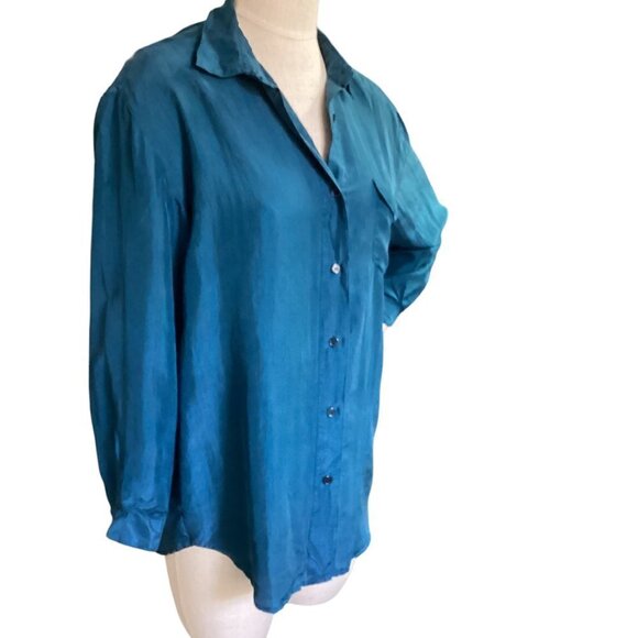 VTG Sterling Collection Silk Button-Up Blouse Sz S Blue #118M - Picture 2 of 6